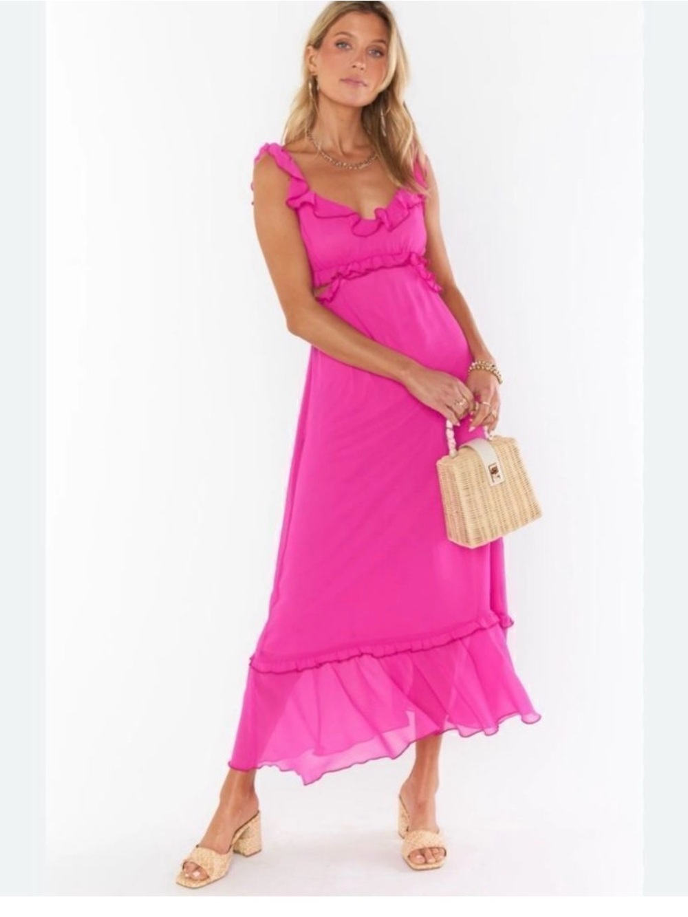 SHOW ME YOUR MUMU LANE MIDI DRESS IN PINK CHIFFON XS - Picture 2 of 6